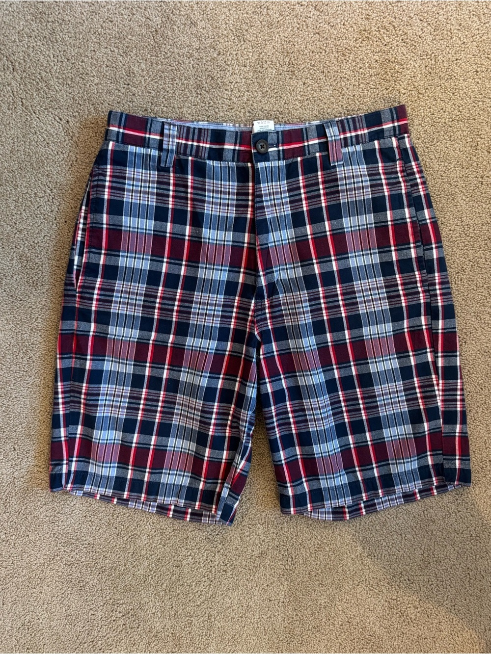 Men's Plaid Cotton Shorts - Navy & Red & White